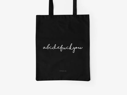 Tote Bag, bumbac premium, ilustrație originală, text Abcdefuckyou