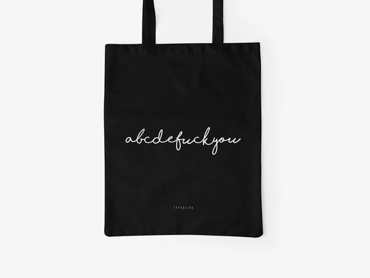 Tote Bag, bumbac premium, ilustrație originală, text Abcdefuckyou
