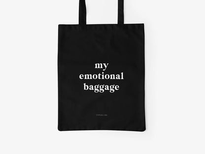 Tote Bag, bumbac premium, ilustrație originală, text "Emotional Baggage"