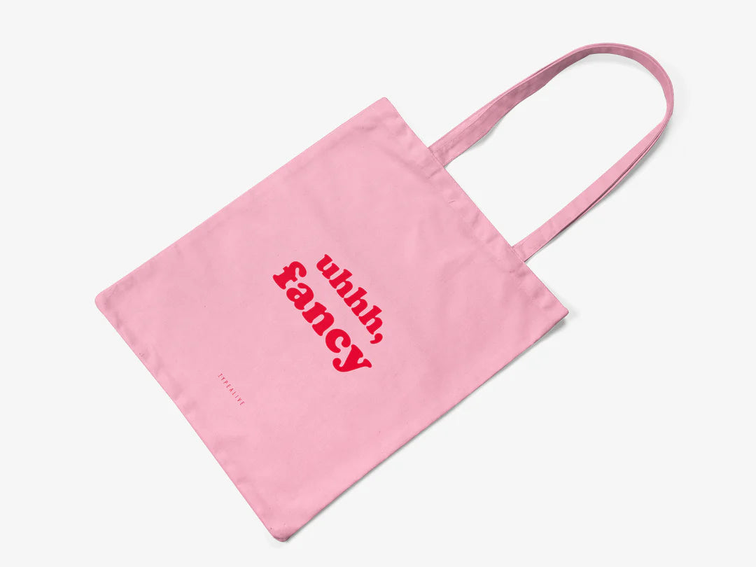 Tote Bag, bumbac premium, ilustrație originală, text Fancy “pink”