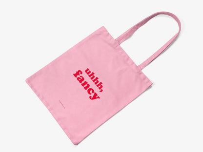 Tote Bag, bumbac premium, ilustrație originală, text Fancy “pink”