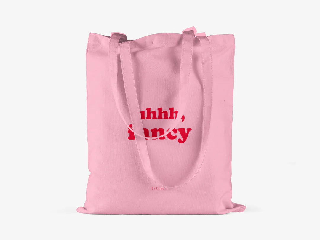 Tote Bag, bumbac premium, ilustrație originală, text Fancy “pink”
