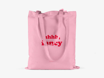 Tote Bag, bumbac premium, ilustrație originală, text Fancy “pink”