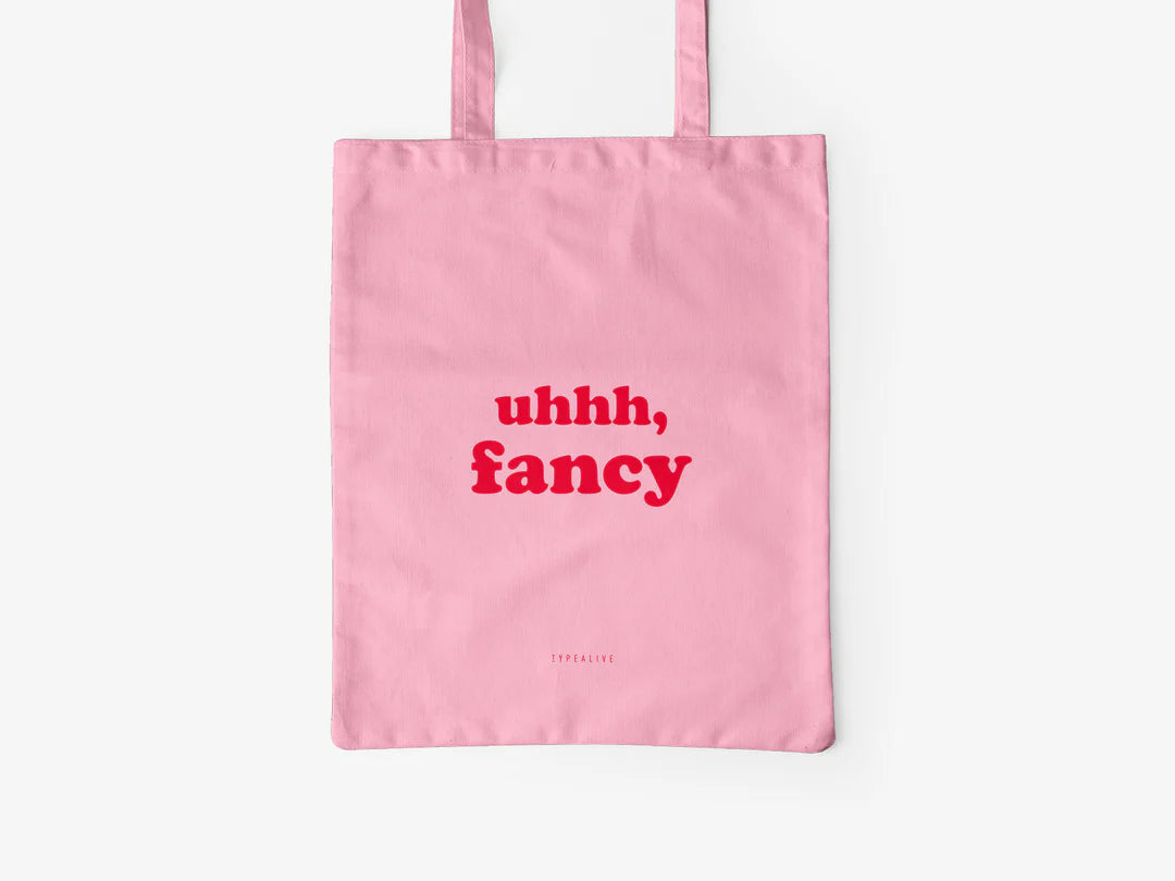Tote Bag, bumbac premium, ilustrație originală, text Fancy “pink”