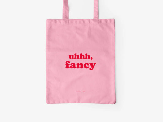 Tote Bag, bumbac premium, ilustrație originală, text Fancy “pink”