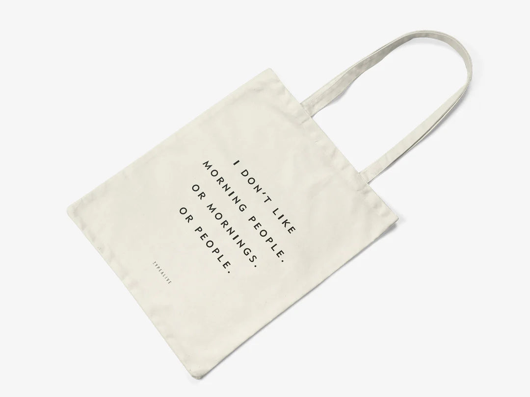 Tote Bag, bumbac premium, ilustrație originală, text Morning People