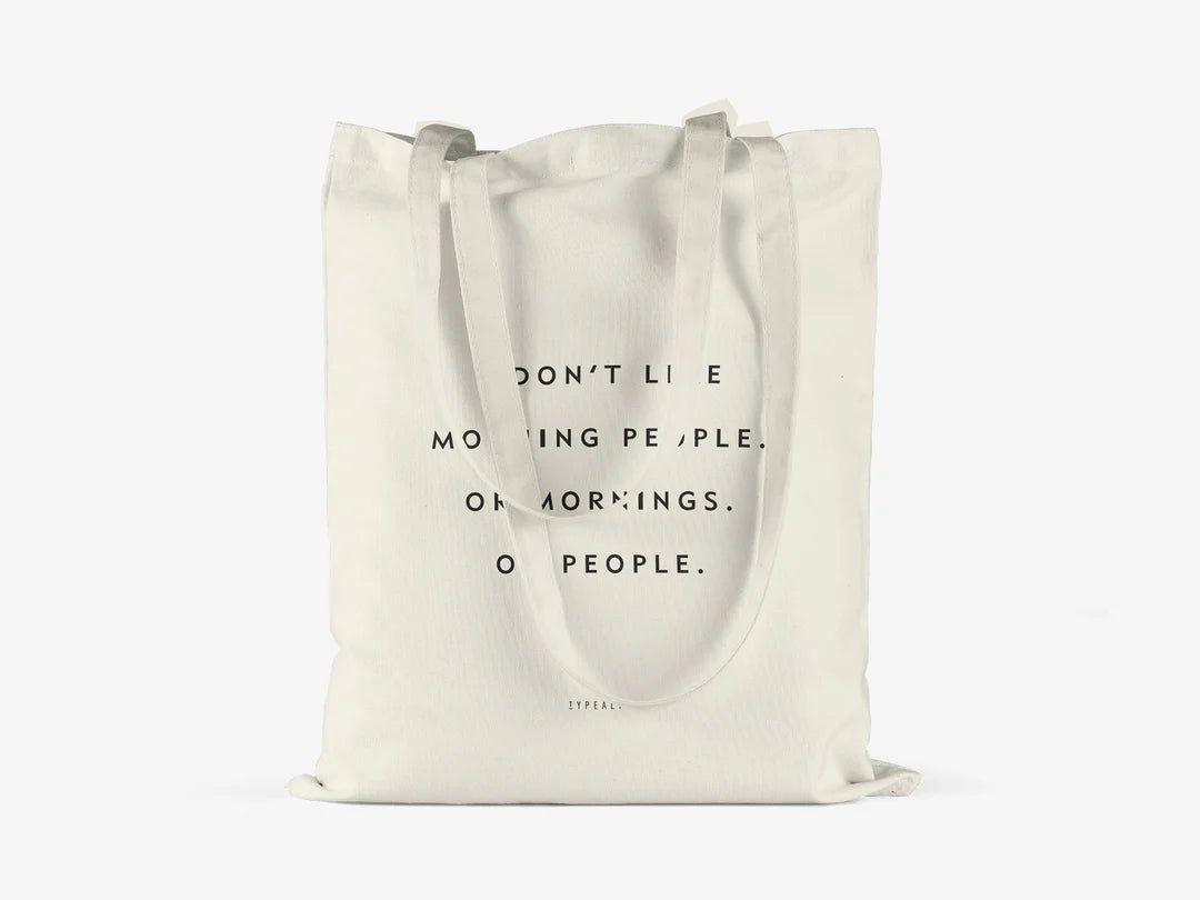 Tote Bag, bumbac premium, ilustrație originală, text Morning People