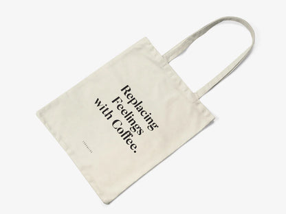 Tote Bag, bumbac premium, ilustrație originală, text Replacing Feelings