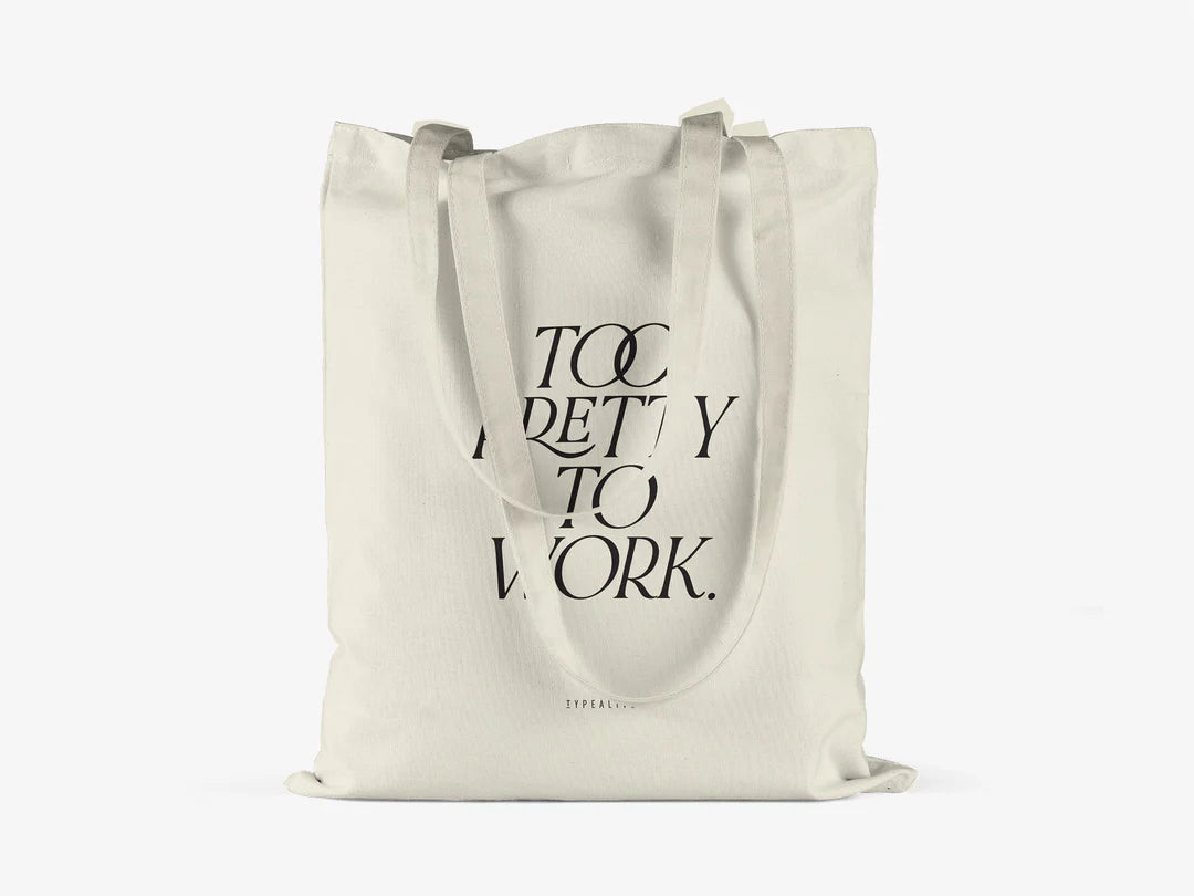Tote Bag, bumbac premium, ilustrație originală, text Too pretty