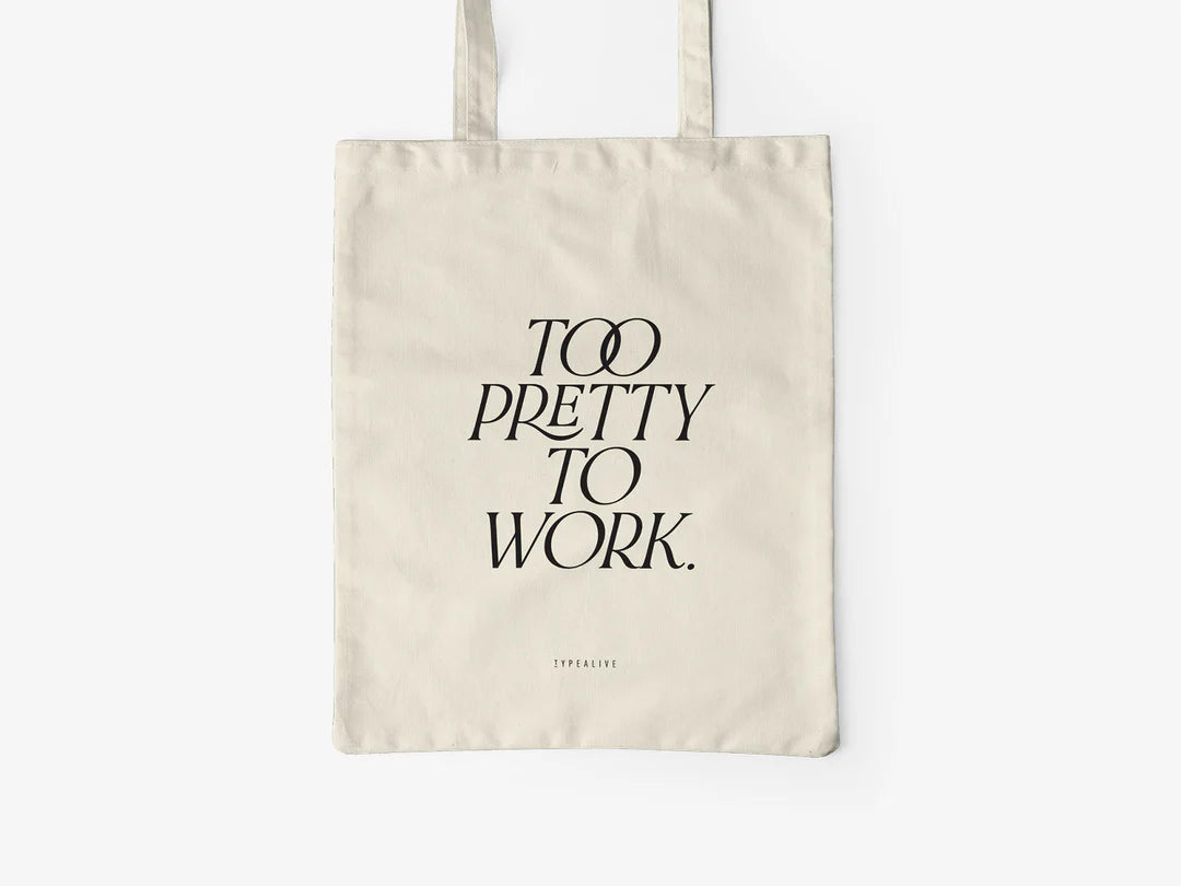 Tote Bag, bumbac premium, ilustrație originală, text Too pretty